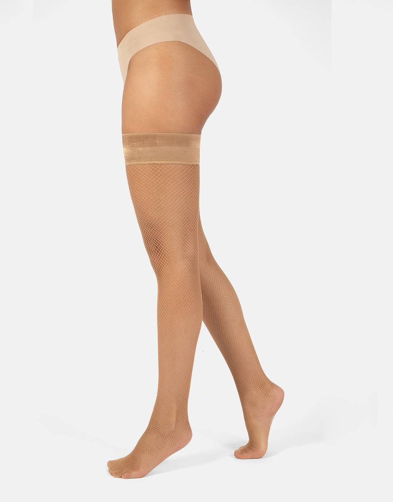 Cette Fishnet Stay Up Thigh High Stockings in Natural S M