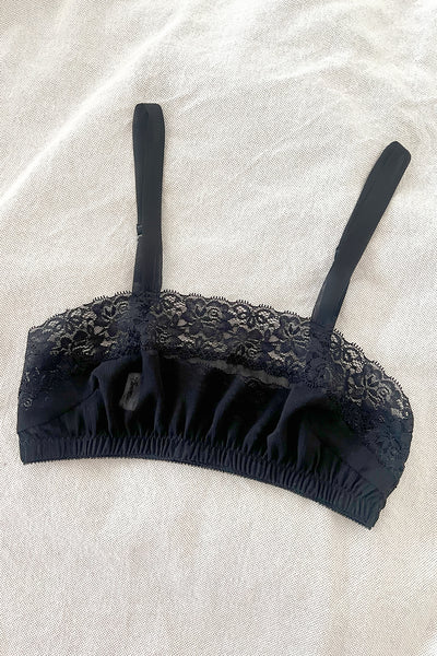 Finisterre Bralette Top in Black Silk Chiffon