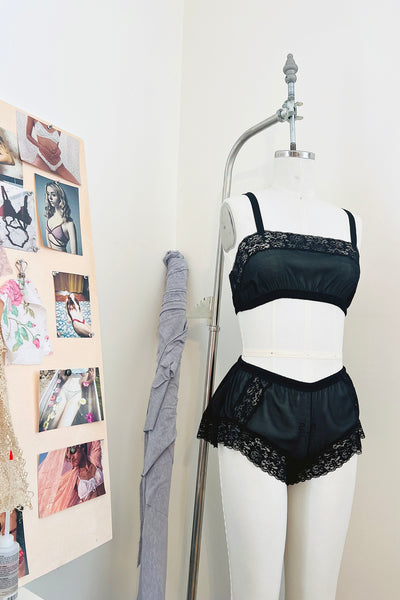 Finisterre Bralette Top in Black Silk Chiffon