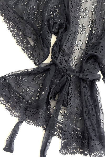 In Heroes We Trust x Clare Bare Emroidered Black Lace Robe