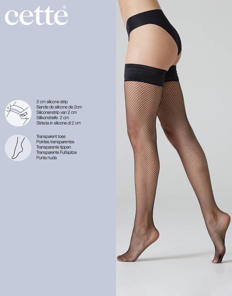 Cette Fishnet Stay Up Thigh High Stockings in Black