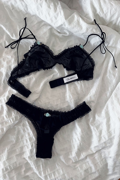 Black Recycled Mesh Oleander Rosette Thong