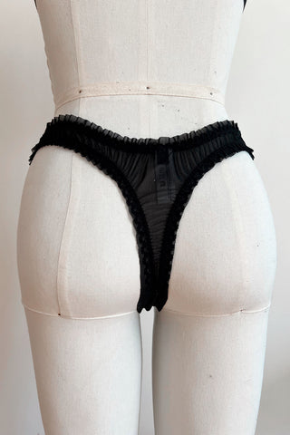 Black Recycled Mesh Oleander Rosette Thong