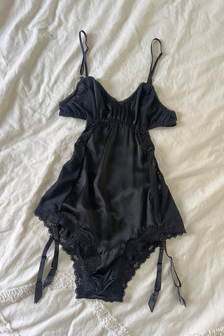 RETIRING 11/13 Eternal Daze Bodysuit in Black Silk Charmeuse