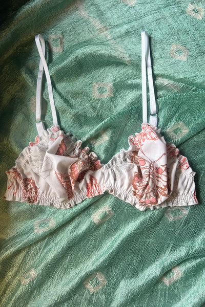 READY TO SHIP Oleander Bralette in Vintage Butterfly Print Cotton Size M
