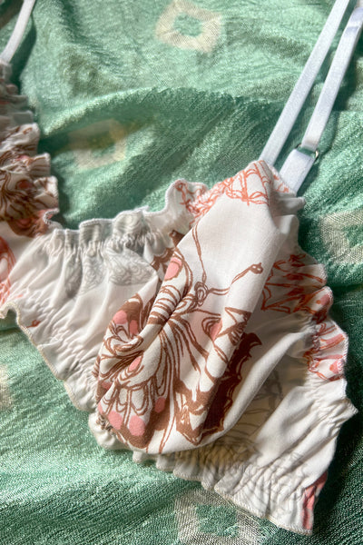 READY TO SHIP Oleander Bralette in Vintage Butterfly Print Cotton Size M