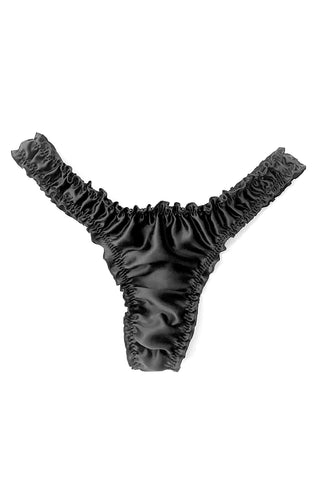 Oleander Thong in Black Silk Charmeuse
