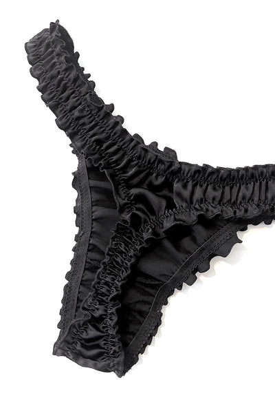 Oleander Thong in Organic Dyed Black Silk Charmeuse