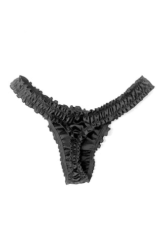 Oleander Thong in Black Silk Charmeuse