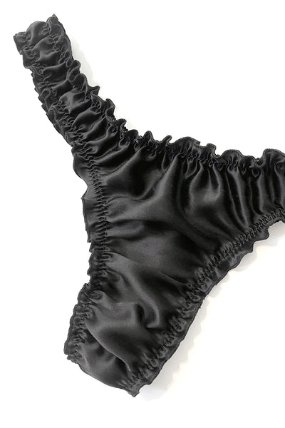 Oleander Thong in Organic Dyed Black Silk Charmeuse