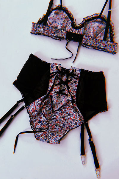 Cardamine Lace Up Bralette + Garter Short Mystery Set