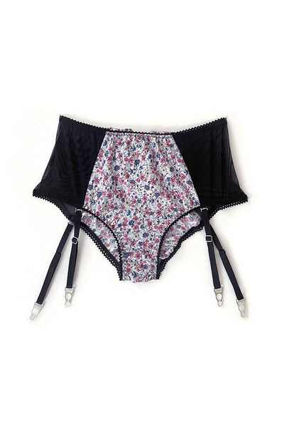 LOW STOCK Cardamine High Waisted Garter Panty in Upcycled Vintage Ditsy Floral Print