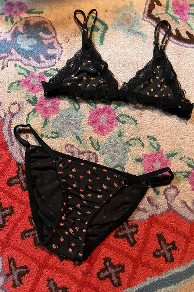 Limited Edition Demeter Triangle Bralette in Vintage Black Floral Cotton
