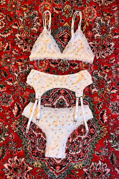 Demeter Garter Belt in Limited Edition White Floral Cotton