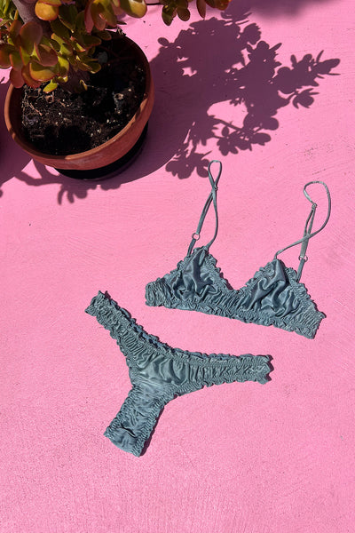 Oleander Thong in Organic Dyed Seafoam Teal Silk Charmeuse