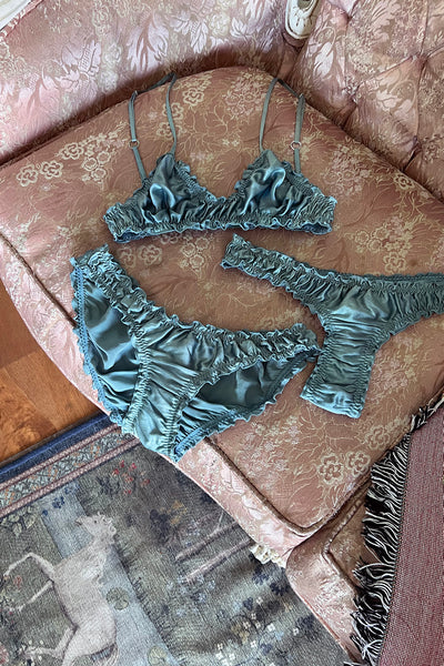 Oleander Bralette in Organic Dyed Seafoam Teal Silk Charmeuse
