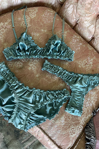 Oleander Thong in Organic Dyed Seafoam Teal Silk Charmeuse