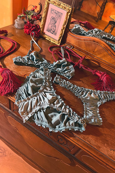 Oleander Thong in Organic Dyed Seafoam Teal Silk Charmeuse