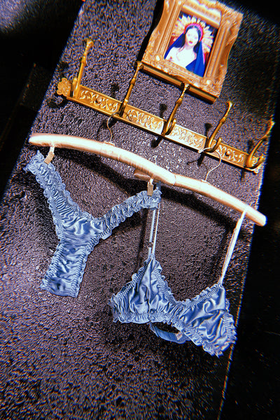 Oleander Thong in Organic Dyed Seafoam Teal Silk Charmeuse