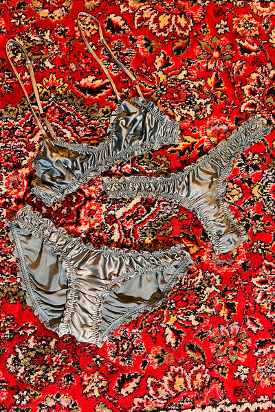 Oleander Thong in Organic Dyed Seafoam Teal Silk Charmeuse