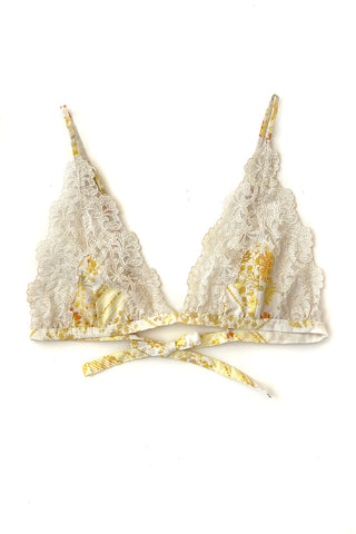 LOW STOCK Arcane Triangle Bikini Top in Upcycled Vintage Floral Cotton and Lace