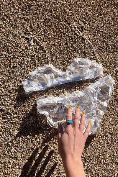 LAST ONE Anaphora Bralette in Sheer Upcycled Vintage Daisy Tulle Mesh