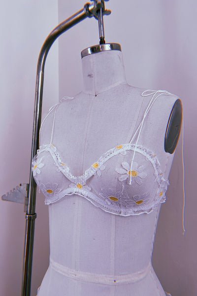 LAST ONE Anaphora Bralette in Sheer Upcycled Vintage Daisy Tulle Mesh
