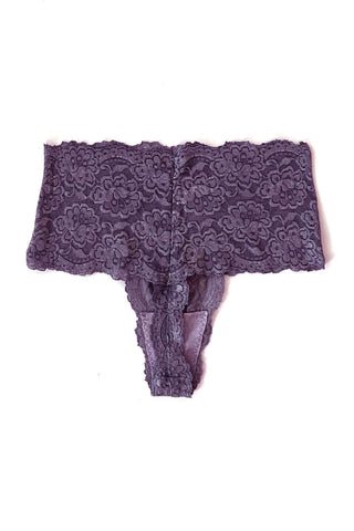 Echo High Rise Lace Thong in Purple Organic Dyed Deadstock Lace