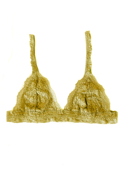 Echo Triangle Lace Bralette in Deadstock Organic Dyed Marigold Yellow Lace