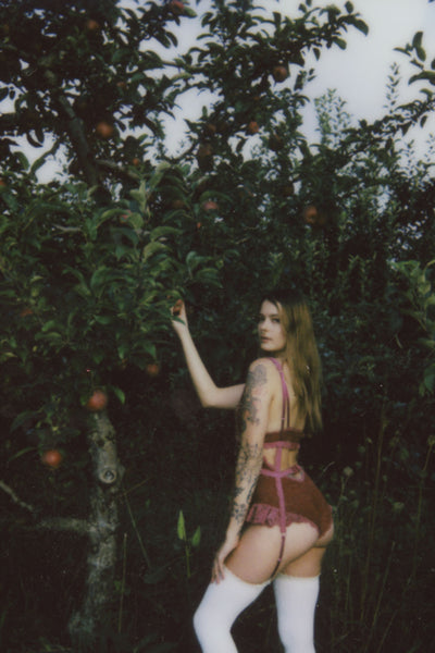 LAST ONE Adorella Body Cage in Ruby Vintage Crochet Lace