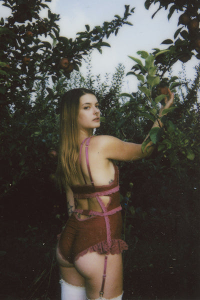 LAST ONE Adorella Body Cage in Ruby Vintage Crochet Lace