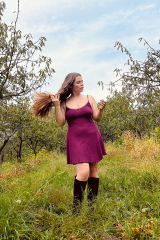 LOW STOCK Moonshadow Slip Dress in Hand Dyed Raspberry Pointelle Knit