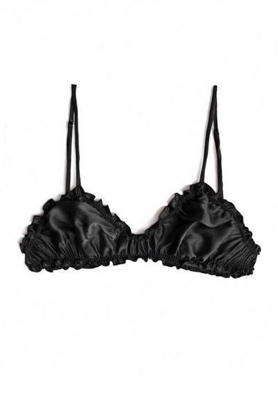READY TO SHIP Oleander Bralette in Organic Dyed Black Silk Charmeuse XL