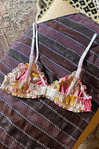 READY TO SHIP Oleander Bralette in Vintage 1960's Pink Lemonade Cotton Floral Size S