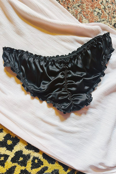 READY TO SHIP Oleander Bloomer Panty in Organic Dyed Black Silk Charmeuse L