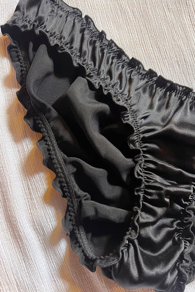 READY TO SHIP Oleander Bloomer Panty in Organic Dyed Black Silk Charmeuse L