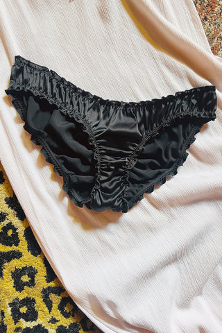 Oleander Bloomer Panty in Organic Dyed Black Silk Charmeuse