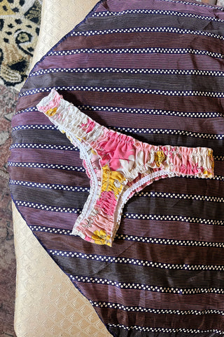 Ready to Ship Oleander Thong in Vintage 1960's Pink Lemonade Cotton Floral Size S