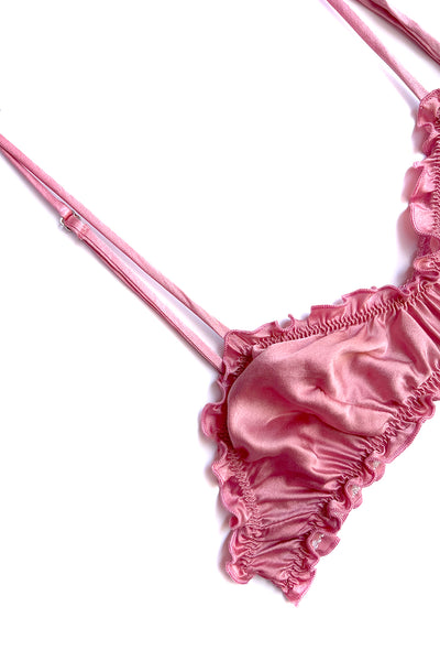 Oleander Bralette in Organic Dyed Rose Silk Charmeuse