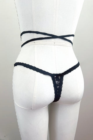 Rosehip Multi-Way Lace Tie Thong in Black Surplus Lace