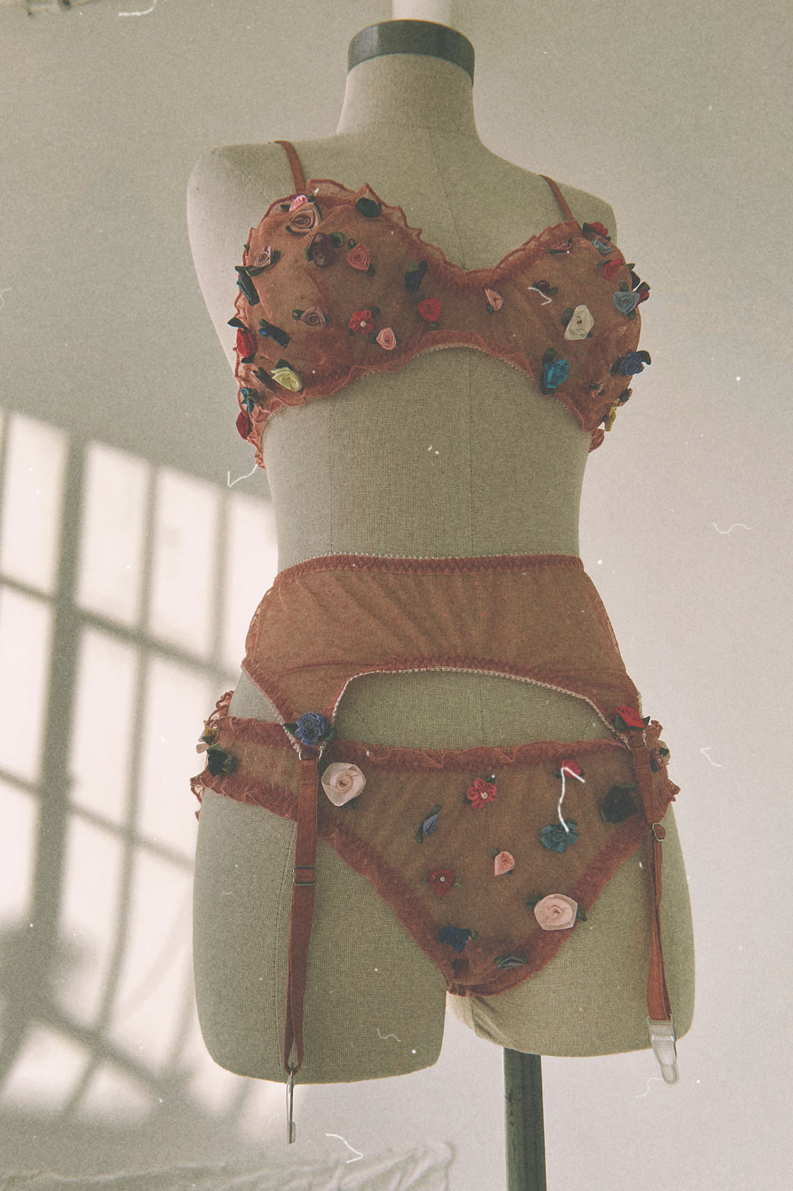 LAST ONE Rosette Garter Belt in Swiss Dot Mesh | Clare Bare LAST ONE Rosette Garter Belt in Swiss Dot Mesh | Clare Bare