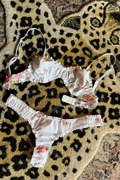 READY TO SHIP Oleander Bralette in Vintage Rose Print Cotton Size S