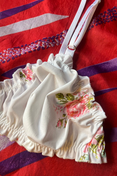 READY TO SHIP Oleander Bralette in Vintage Rose Print Cotton Size S