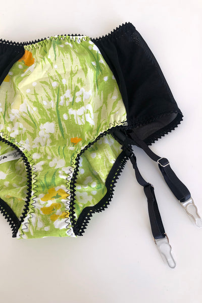 LOW STOCK Cardamine Lace Up Panty in Greener Grass Vintage Fabric