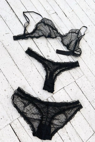 3 PIECE GIFT SET | Oleander Bralette + Bloomer + Thong in Sheer Dotted Mesh