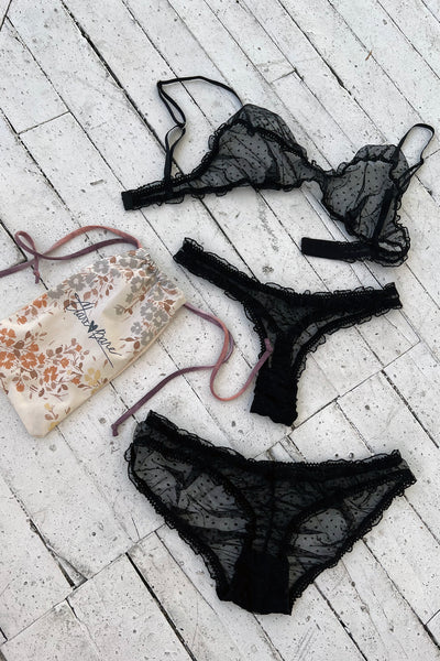 3 PIECE GIFT SET | Oleander Bralette + Bloomer + Thong in Sheer Dotted Mesh