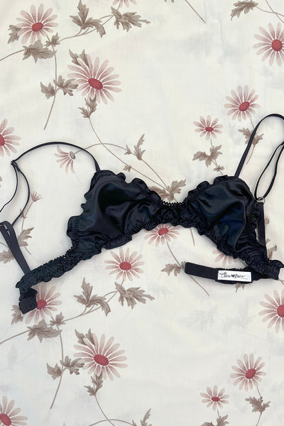 RETIRING 11/13 Florid Bralette in Black Deadstock Satin