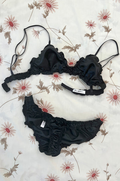 RETIRING 11/13 Florid Bralette in Black Deadstock Satin