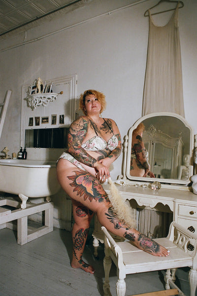 Mystery Print Oleander Bralette & Perennial Bloomer Set in Upcycled Vintage Fabric