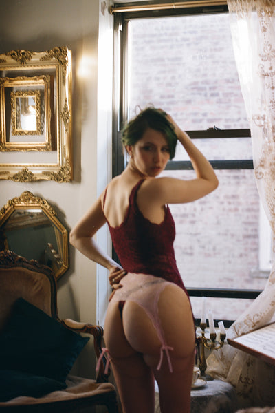 Rosehip Garter Tank in Two Toned Lace